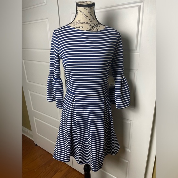 Altar'd State | Size Medium Navy & White Striped Dress with Fluted Sleeves - Picture 1 of 8